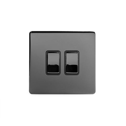 Screwless Black Nickel - Black Trim - Slim Plate Screwless Black Nickel 10A 2 Gang 2 Way Light Switch