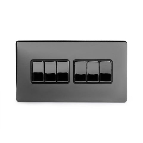 Screwless Black Nickel 10A 6 Gang 2 Way Light Switch - SE Home