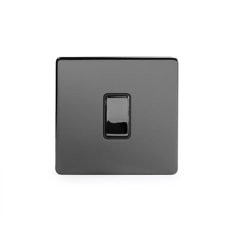 Screwless Black Nickel - Black Trim - Slim Plate Screwless Black Nickel 1 Gang Intermediate Light Switch