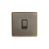 Screwless Antique Brass - Black Trim - Slim Plate Screwless Antique Brass 10A 1 Gang 2 Way Light Switch