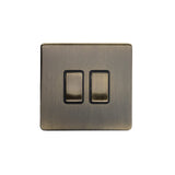 Screwless Antique Brass - Black Trim - Slim Plate Screwless Antique Brass 10A 2 Gang 2 Way Light Switch