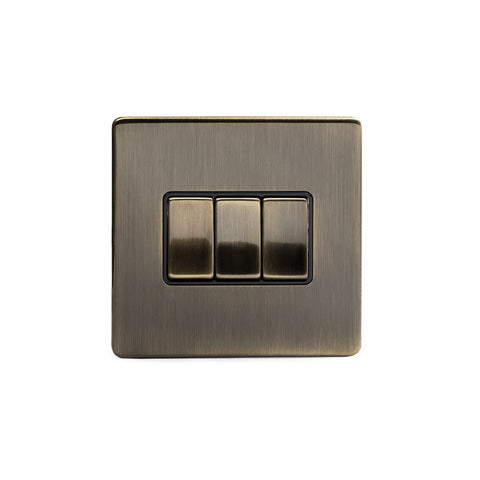 Screwless Antique Brass 10A 3 Gang 2 Way Light Switch - SE Home