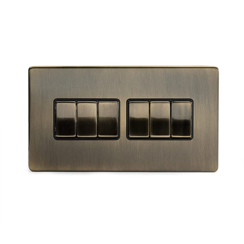 Screwless Antique Brass 10A 6 Gang 2 Way Light Switch - SE Home