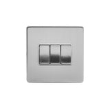 Screwless Brushed Chrome - White Trim - Slim Plate Screwless Brushed Chrome 3 Gang Intermediate Light Switch