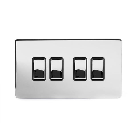 Screwless Polished Chrome 4 Gang Intermediate Light Switch - SE Home