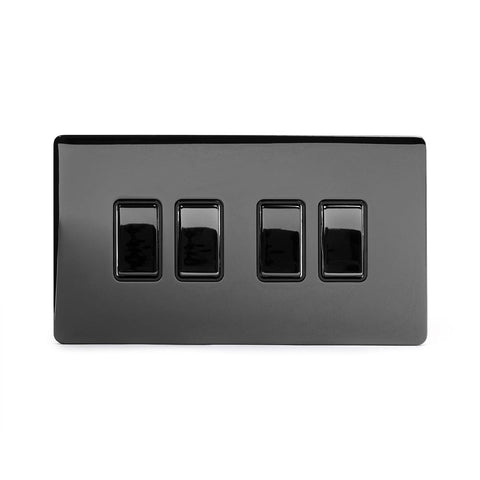 Screwless Black Nickel 4 Gang Intermediate Light Switch - SE Home