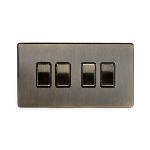 Screwless Antique Brass 4 Gang Intermediate Light Switch - SE Home