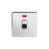 Screwless Polished Chrome 20A 1 Gang Double Pole Switch With Neon - SE Home