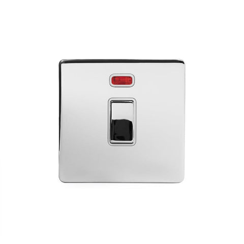 Screwless Polished Chrome 20A 1 Gang Double Pole Switch With Neon - SE Home