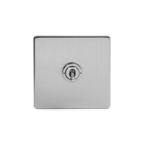 Screwless Brushed Chrome - Black Trim - Slim Plate Screwless Brushed Chrome 1 Gang 2 Way Toggle Light Switch - Black