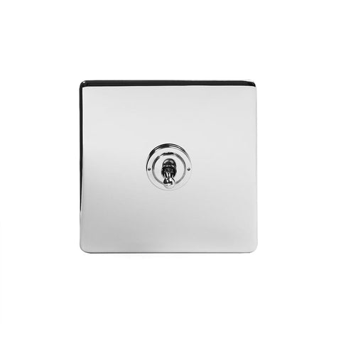 Screwless Polished Chrome - White Trim - Slim Plate Screwless Polished Chrome 1 Gang 2 Way Toggle Light Switch - White