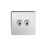 Screwless Polished Chrome - White Trim - Slim Plate Screwless Polished Chrome 2 Gang 2 Way Toggle Light Switch - White