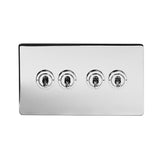 Screwless Polished Chrome - Black Trim - Slim Plate Screwless Polished Chrome 4 Gang 2 Way Toggle Light Switch - Black