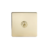 Screwless Brushed Brass - White Trim - Slim Plate Screwless Brushed Brass 1 Gang 2 Way Toggle Light Switch - White