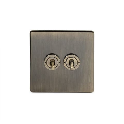 Screwless Antique Brass 2 Gang 2 Way Toggle Light Switch - SE Home