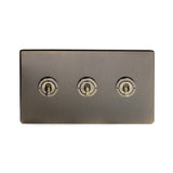 Screwless Antique Brass 3 Gang 2 Way Toggle Light Switch - SE Home