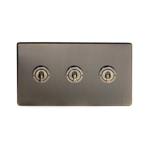 Screwless Antique Brass 3 Gang 2 Way Toggle Light Switch - SE Home