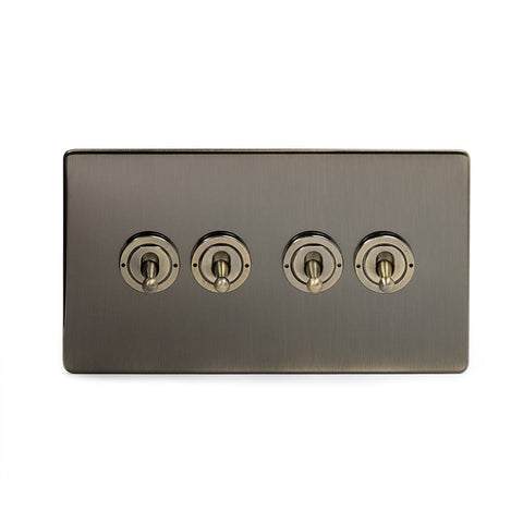 Screwless Antique Brass 4 Gang 2 Way Toggle Light Switch - SE Home