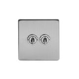 Screwless Brushed Chrome - Black Trim - Slim Plate Screwless Brushed Chrome 2 Gang Intermediate Toggle Light Switch - Black