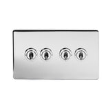 Screwless Polished Chrome - White Trim - Slim Plate Screwless Polished Chrome 4 Gang Intermediate Toggle Light Switch - White