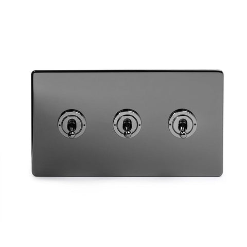 Screwless Black Nickel 3 Gang Intermediate Toggle Light Switch - Black - SE Home