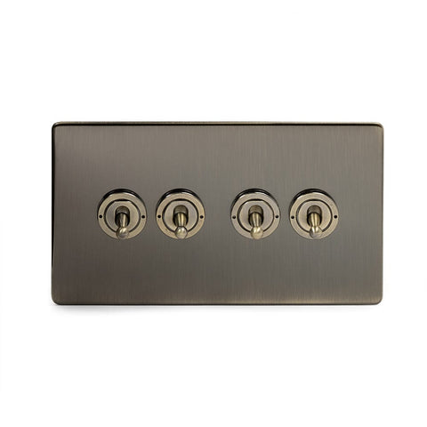 Screwless Antique Brass 4 Gang Intermediate Toggle Light Switch - SE Home