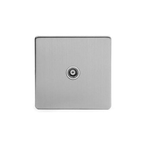Screwless Brushed Chrome 1 Gang Co Axial TV and Satelite Socket - SE Home