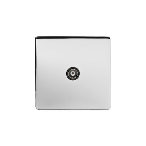 Screwless Polished Chrome - Black Trim - Slim Plate Screwless Polished Chrome 1 Gang Co Axial TV and Satellite Socket Light Switch