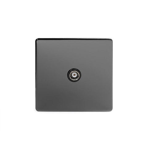 Screwless Black Nickel - Black Trim - Slim Plate Screwless Black Nickel 1 Gang Co Axial TV and Satelite Socket