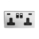 Screwless Polished Chrome 2 Gang Double 3.1 Amp USB Socket - SE Home