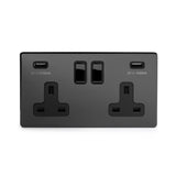 Screwless Black Nickel 2 Gang 3.1 Amp USB Plug Socket - SE Home