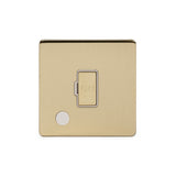 Screwless Brushed Brass - White Trim - Slim Plate Screwless Brushed Brass 13A Unswitched Connection Unit Flex Outlet