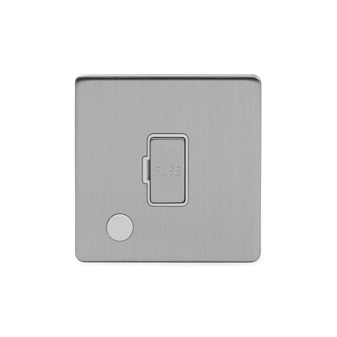 Screwless Brushed Chrome - White Trim - Slim Plate Screwless Brushed Chrome 13A Unswitched Connection Unit Flex Outlet