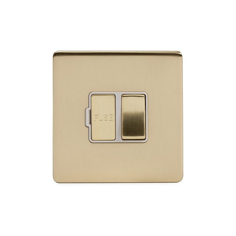 Screwless Brushed Brass - White Trim - Slim Plate Screwless Brushed Brass 13A Switched Fuse Connection Unit