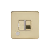 Screwless Brushed Brass - White Trim - Slim Plate Screwless Brushed Brass 13A Switched Fuse Connection Unit Flex Outlet