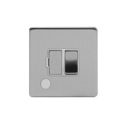 Screwless Brushed Chrome - White Trim - Slim Plate Screwless Brushed Chrome 13A Switched Fuse Connection Unit Flex Outlet