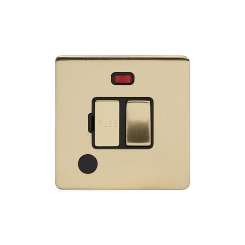 Screwless Brushed Brass - Black Trim - Slim Plate Screwless Brushed Brass 13A Switched Fuse Connection Unit Flex Outlet With Neon - Black