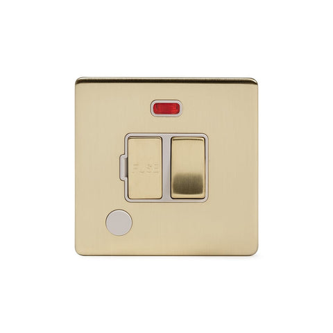 Screwless Brushed Brass 13A Switched Fuse Connection Unit Flex Outlet With Neon - SE Home