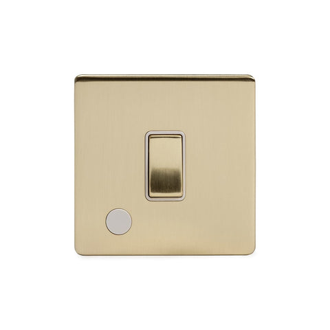 Screwless Brushed Brass - White Trim - Slim Plate Screwless Brushed Brass 20A 1 Gang Double Pole Switch Flex Outlet