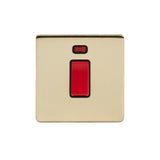 Screwless Brushed Brass - Black Trim - Slim Plate Screwless Brushed Brass 13A Switched Fuse Connection Unit Flex Outlet With Neon  - Black