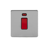 Screwless Brushed Chrome 45A 1 Gang Double Pole Switch With Neon- Single Plate - SE Home