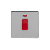 Screwless Brushed Chrome 45A 1 Gang Double Pole Switch With Neon- Single Plate - SE Home