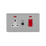 Screwless Brushed Chrome - White Trim - Slim Plate Screwless Brushed Chrome 45A Cooker Control Unit With Neon