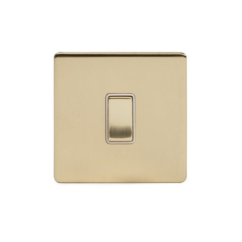 Screwless Brushed Brass - White Trim - Slim Plate Screwless Brushed Brass 10A 1 Gang 2 Way Light Switch