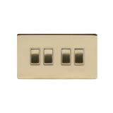 Screwless Brushed Brass 10A 4 Gang 2 Way Light Switch - SE Home