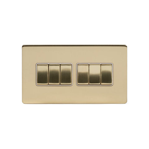 Screwless Brushed Brass 10A 6 Gang 2 Way Light Switch - SE Home
