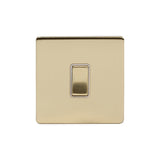 Screwless Brushed Brass - White Trim - Slim Plate Screwless Brushed Brass 1 Gang Intermediate Light Switch