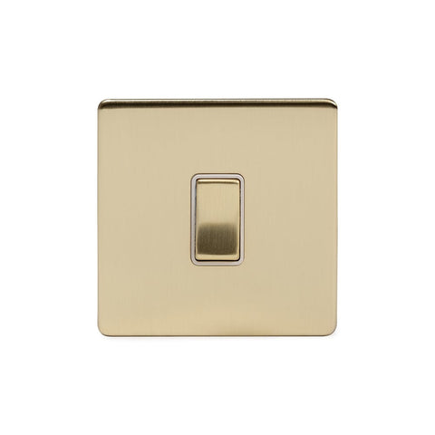 Screwless Brushed Brass - White Trim - Slim Plate Screwless Brushed Brass 1 Gang Intermediate Light Switch