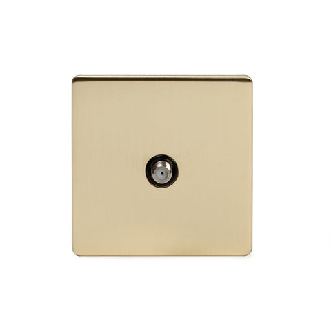 Screwless Brushed Brass - Black Trim - Slim Plate Screwless Brushed Brass 1 Gang Satellite Socket - Black