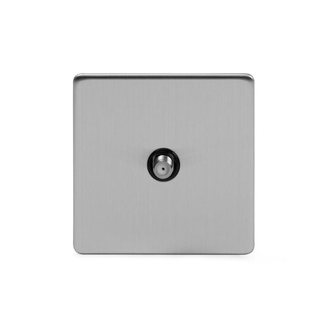 Screwless Brushed Chrome - Black Trim - Slim Plate Screwless Brushed Chrome 1 Gang Satellite Socket